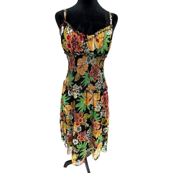 Vintage Y2K Smocked Babydoll Dress Womens 12 Floral Silk Sundress Spenser Jeremy - Picture 3 of 6